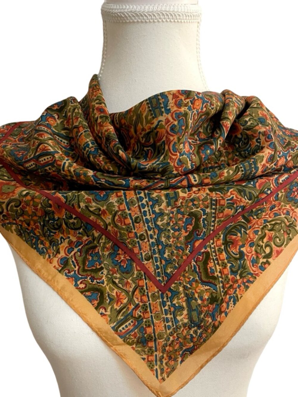 Vintage Japanese 100% Silk Paisley Floral Scarf 25” Square